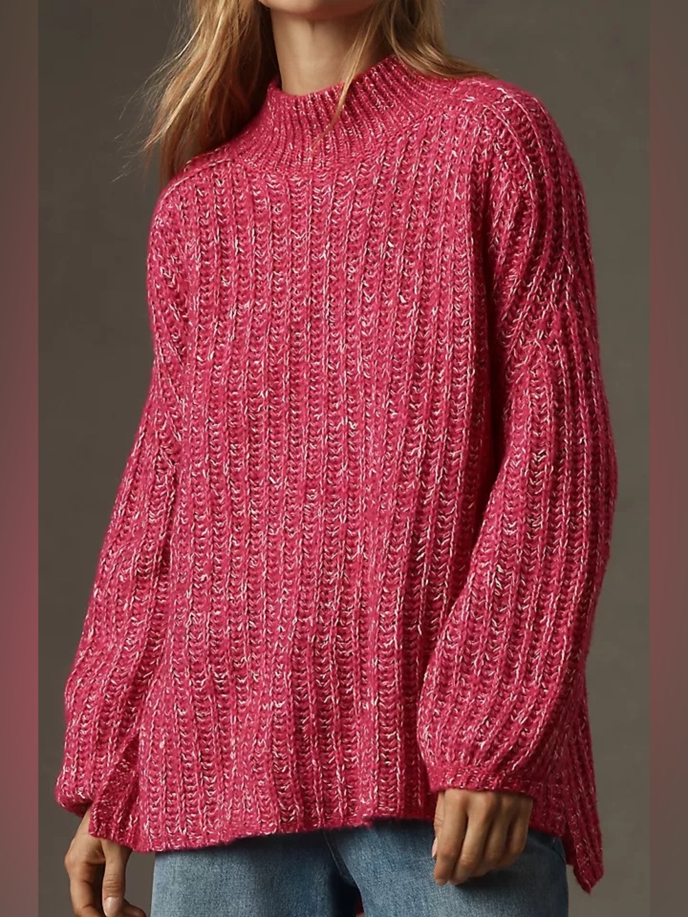 Anthropologie Pilcro Textured Tunic Sweater Pink Wool Blend Oversized Small